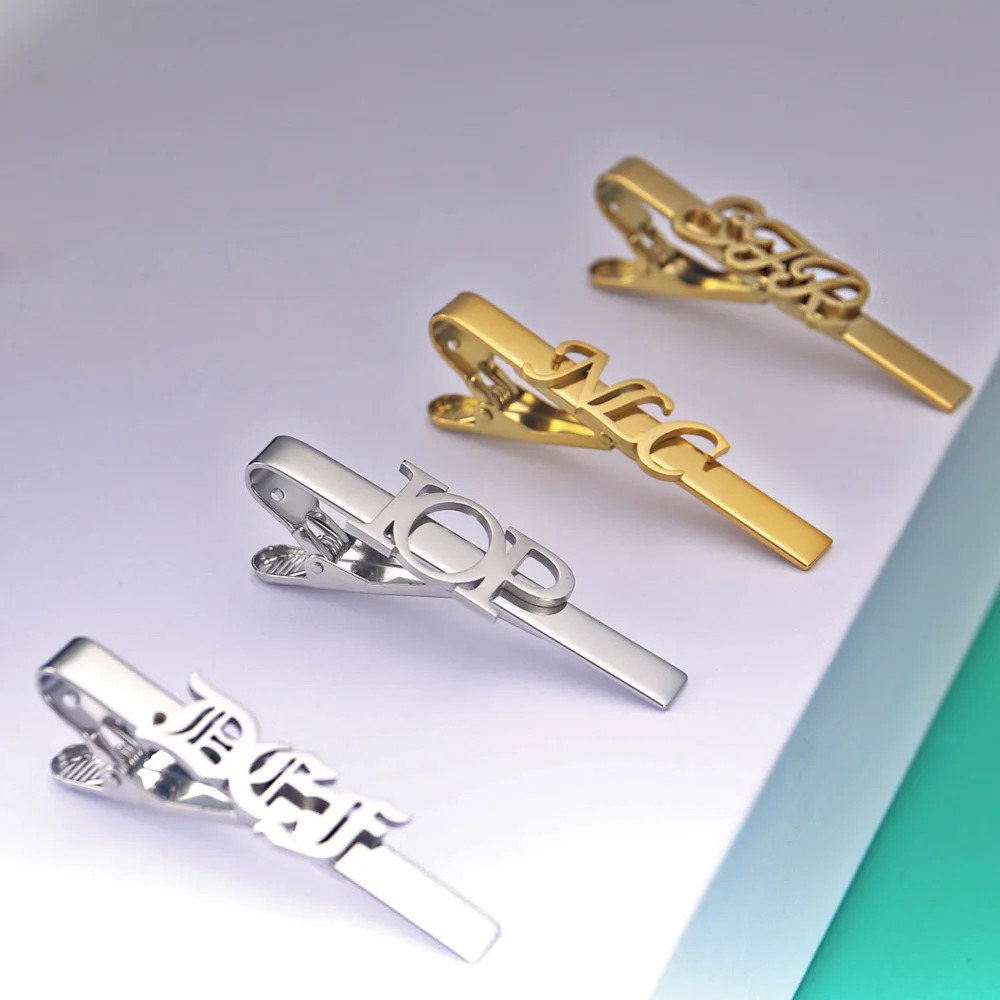Tangula Custom 2-3 Letters Tie Clip For Men Personalize Name Initials Business Suit Stainless Steel Tie Pin Wedding Accessories 260728 - view 6
