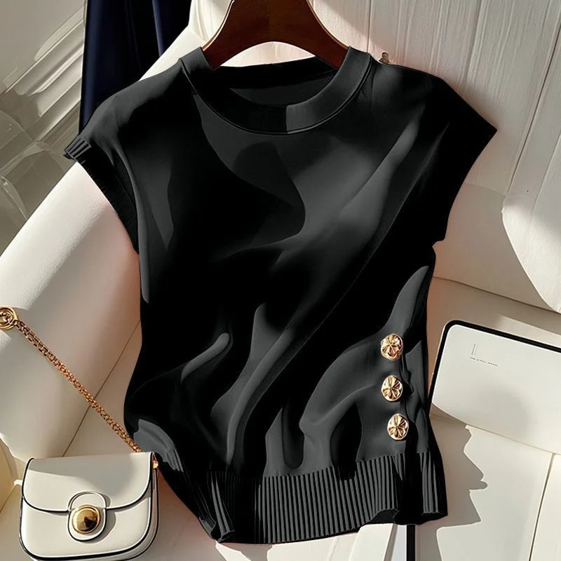 2026 Korean Summer Roundnecked Sweater Women Pullover Casual Chic Comfortable Slim Fashion Sleeveless Femme Knitwear Tops 260728 - view 3
