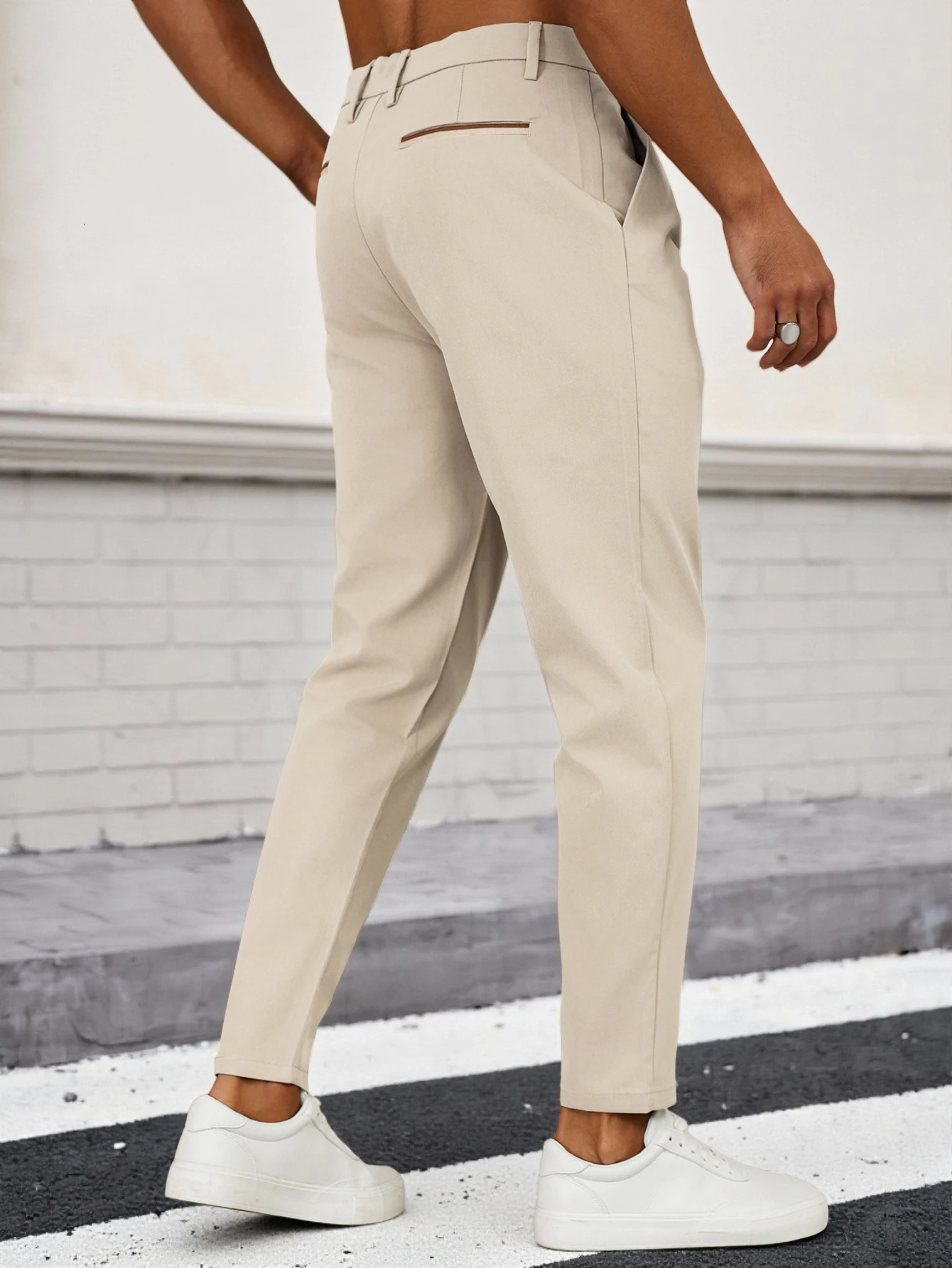 Mens Tapered Pleated Dress Pants Stretch Polyester Elastane Regular Fit Business Casual Black Beige Long Trousers 260726banjia - view 4