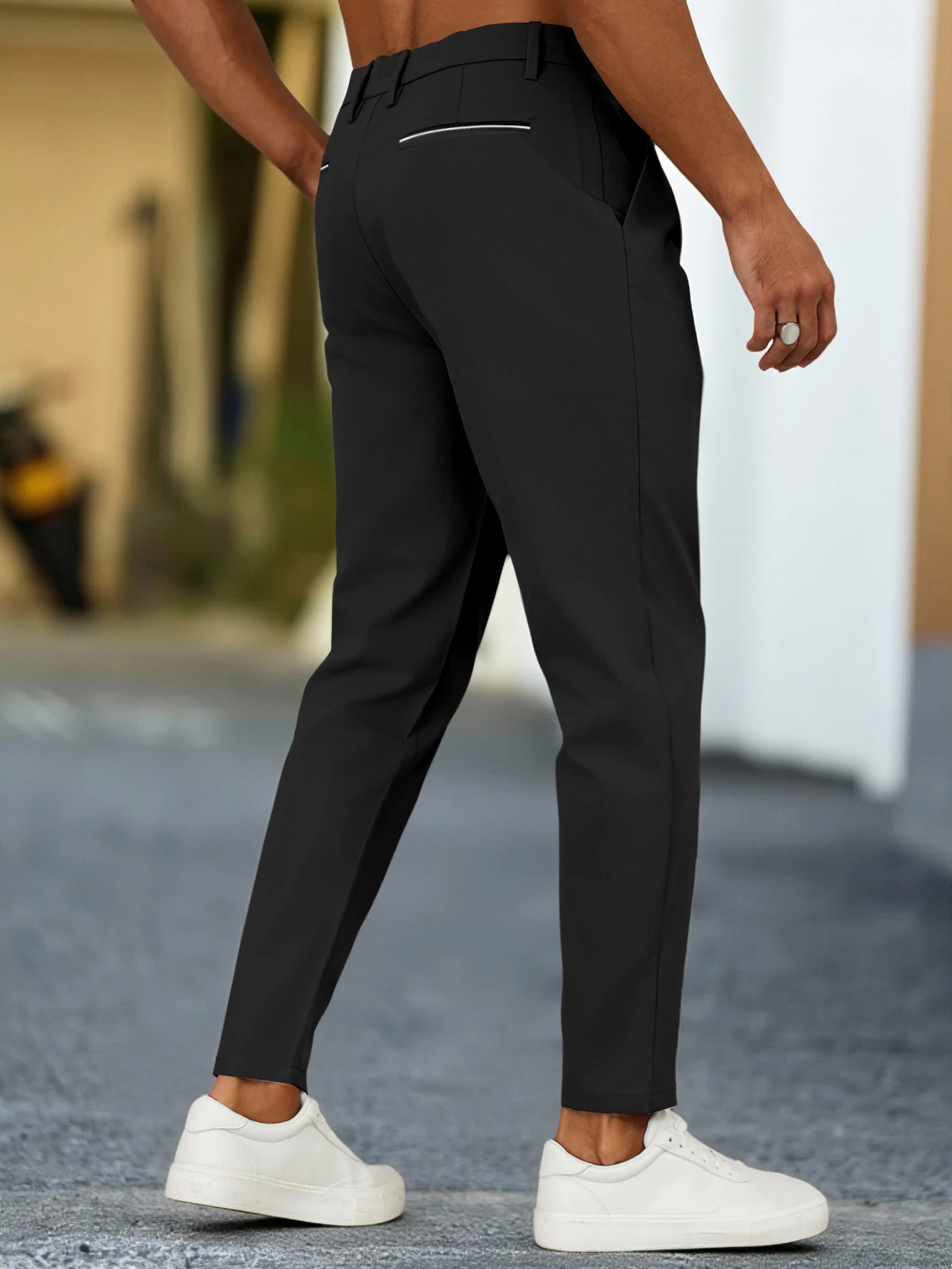 Mens Tapered Pleated Dress Pants Stretch Polyester Elastane Regular Fit Business Casual Black Beige Long Trousers 260726banjia - view 6