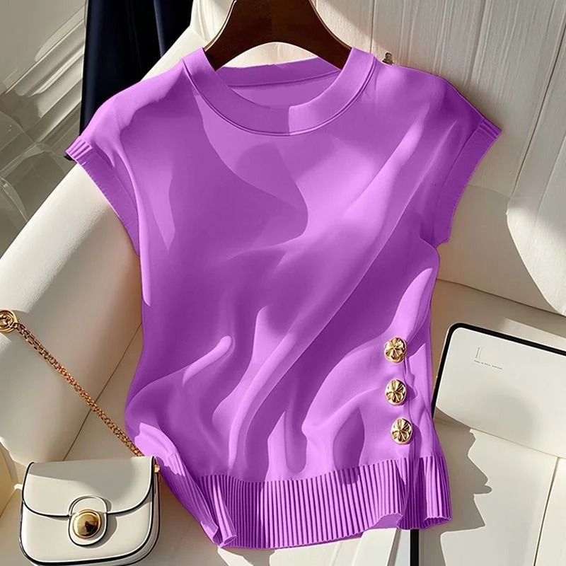 2026 Korean Summer Roundnecked Sweater Women Pullover Casual Chic Comfortable Slim Fashion Sleeveless Femme Knitwear Tops 260728 - view 5