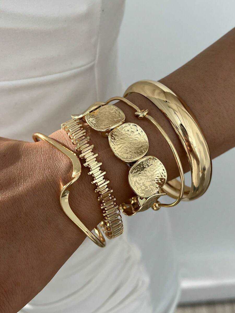 5pcs/3pcs Vintage Exaggerated Luxurious Geometric Design Wide Metal Bangle Bracelets Suitable For Womens Daily Wear And Gifts H260730 - view 4