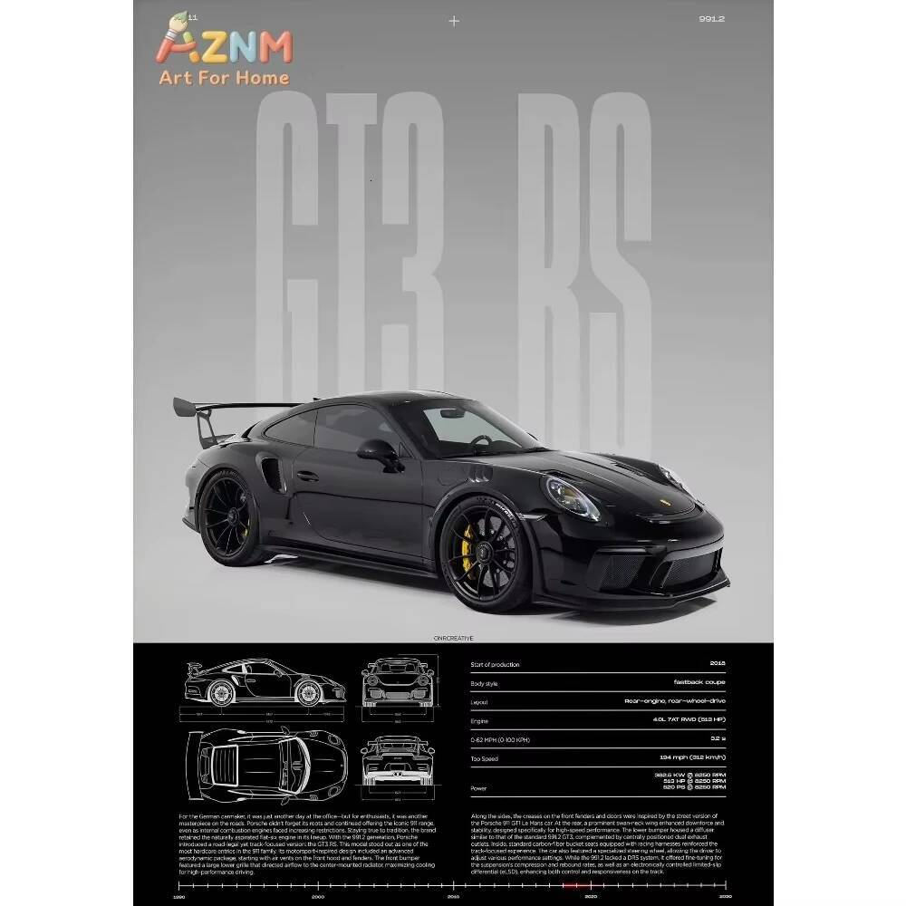 1pc Minimalist 911 GT3-RS 718 GT4 RS Hyper Sports Car Supercar Poster Canvas Painting Wall Art Pictures Home Interior Decor 26L0730 - view 5
