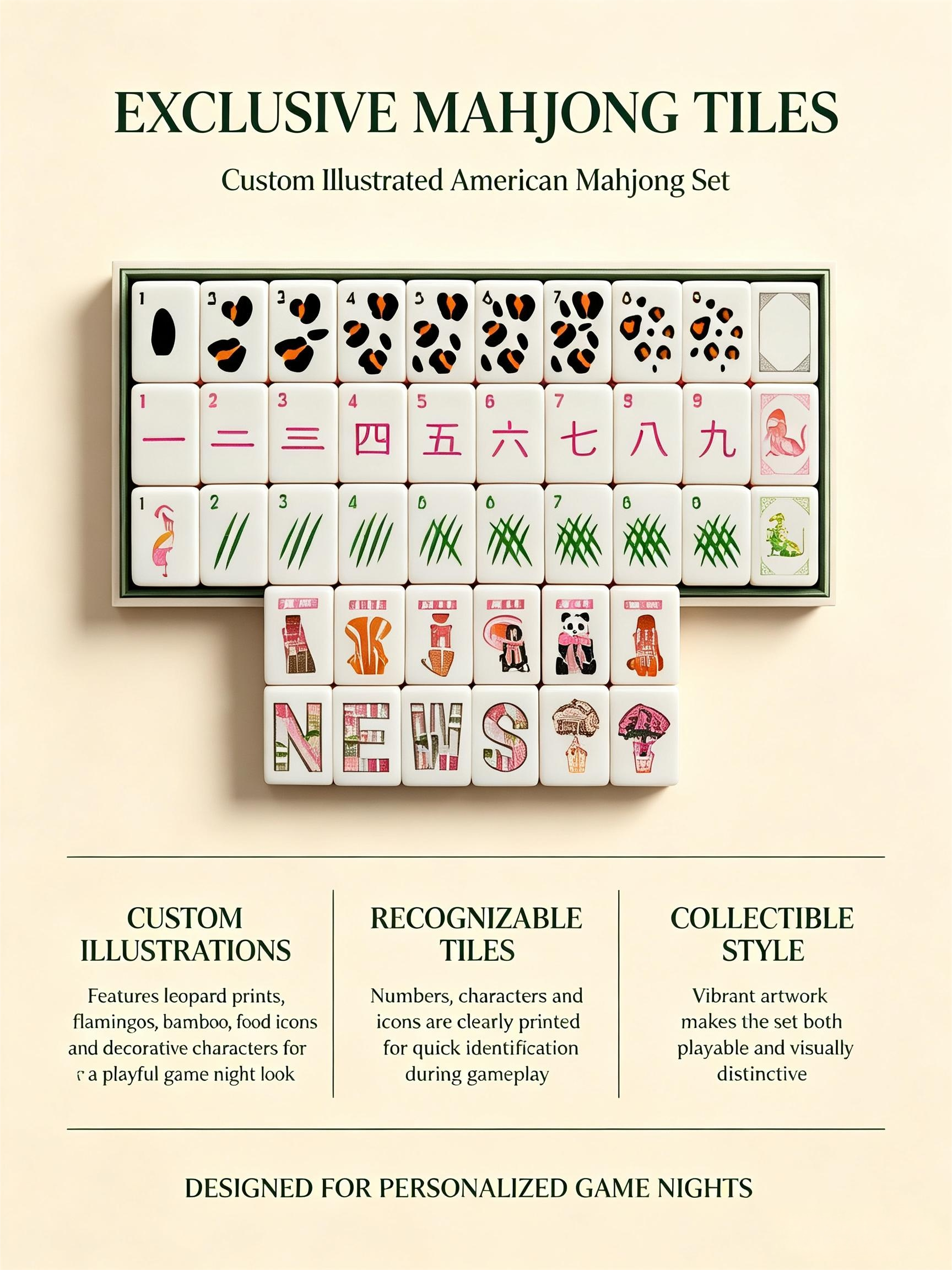 WILD ONES Bone Tiles 160pcs Luxury Engraved Mahjong,Emerald Jade Style American Mahjong, Portable Entertainment Game - view 3