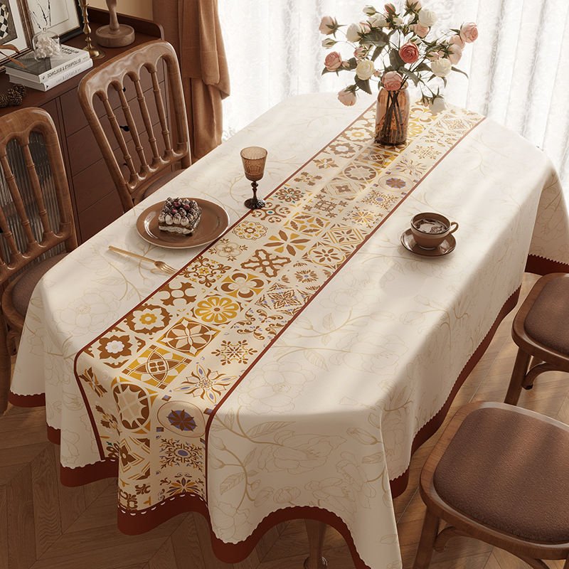 YL-39006 Custom French Vintage Tablecloth Waterproof, Oil-Proof, and Maintenance-Free; New Oval Tabletop Protector/Tablecloth