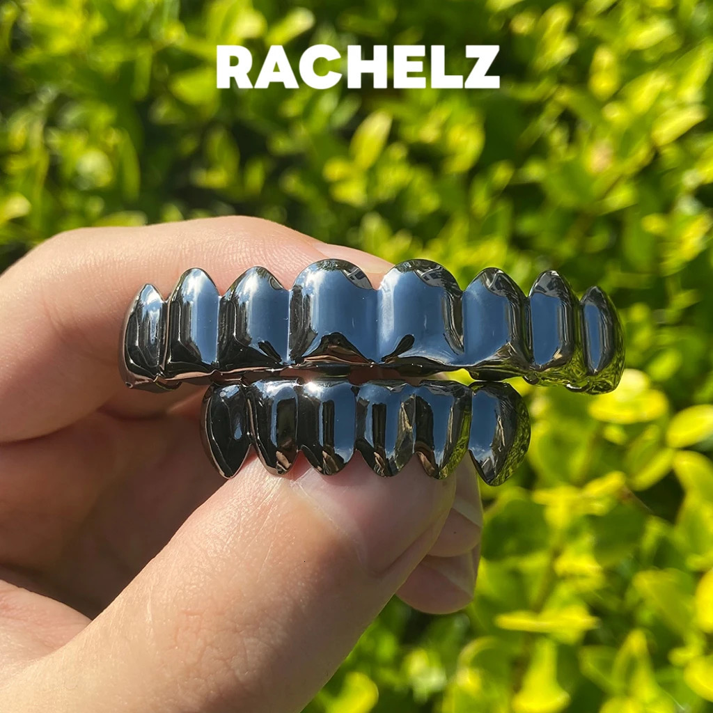 RACHELZ Y2K ties Black Color Teeth grillzs Hip Hop Glossy Tooth Caps For Women Men Jewelry Dental Grills Gift 260729BJ - view 4