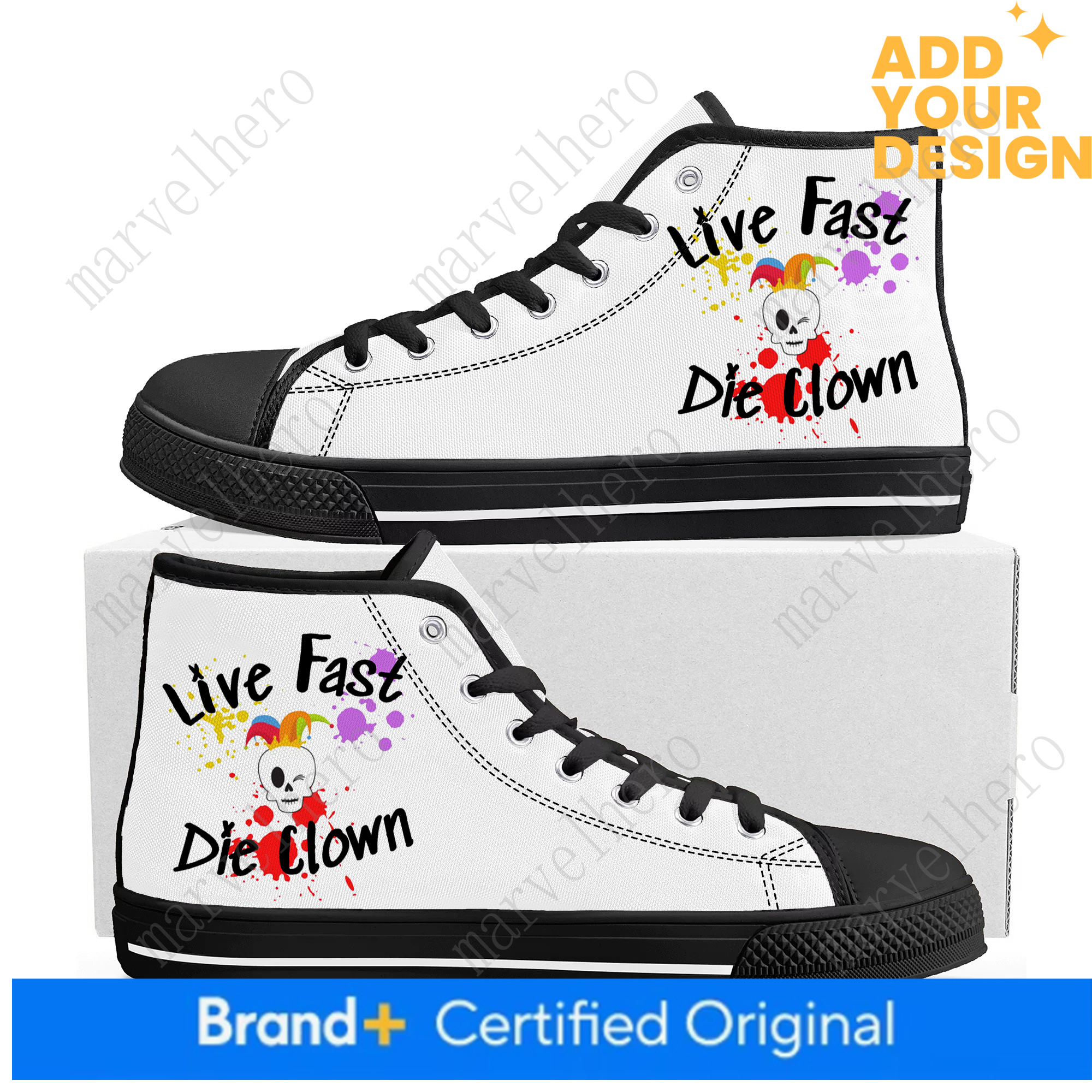 Live Fast Die Clown High Top Shoes Men Women Teenager Canvas Walking Sneaker Jo…