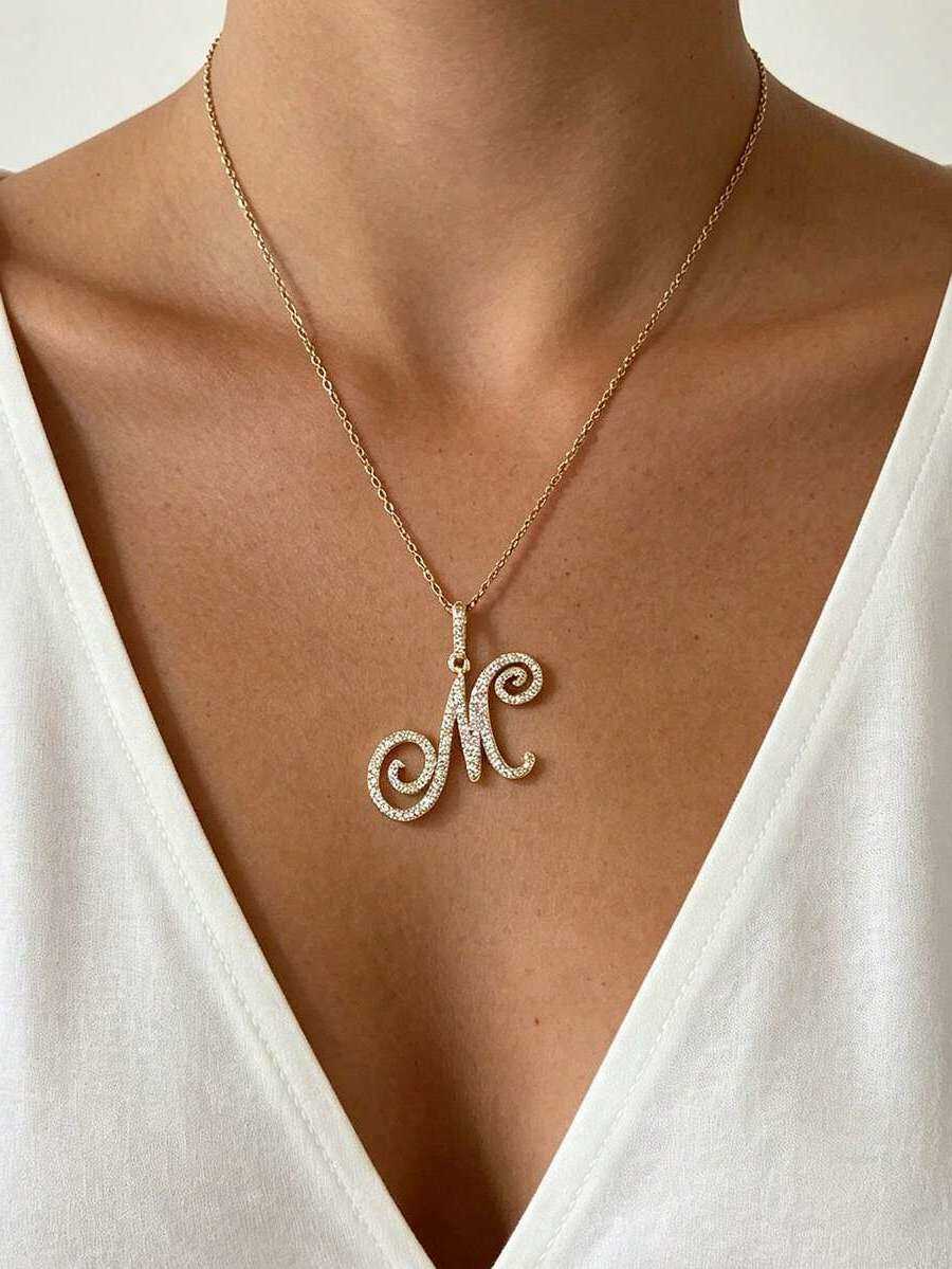 Mecylife 1Pc Personalized English Letter Necklace A-Z Name Necklace With Zircon…