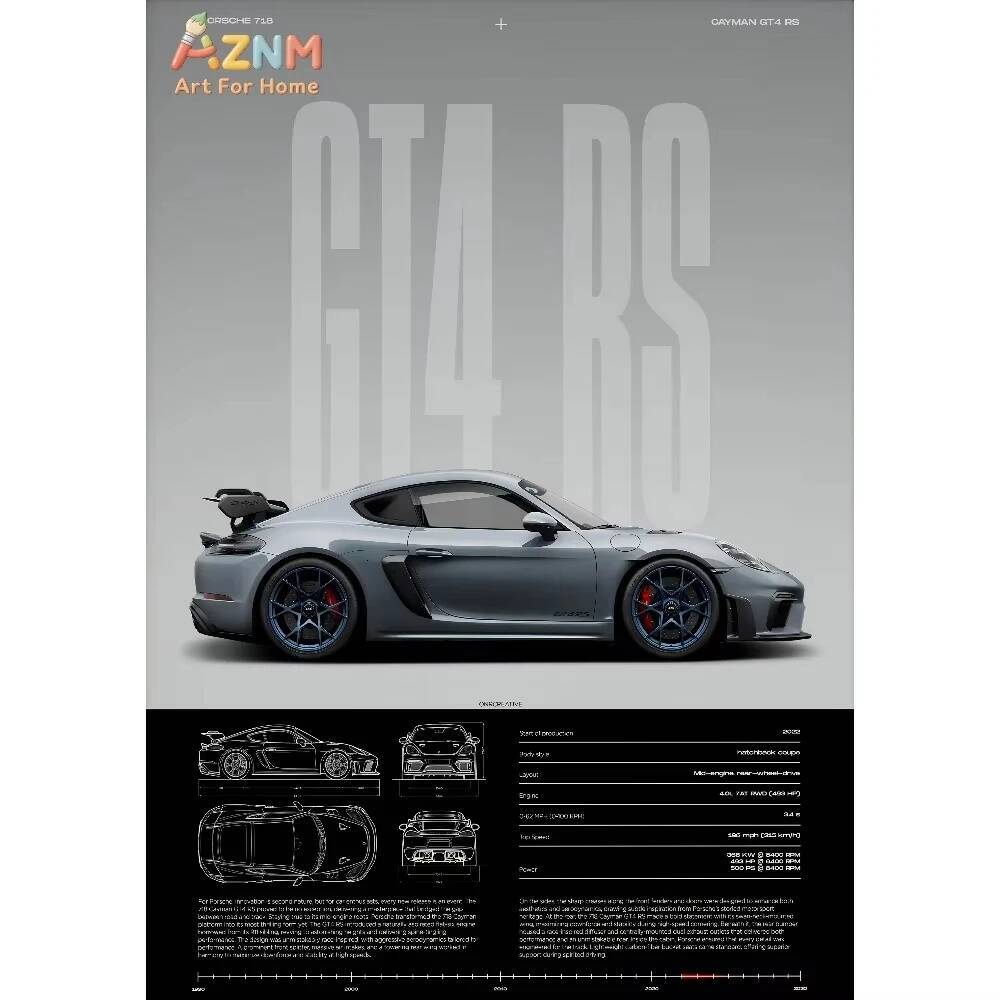 1pc Minimalist 911 GT3-RS 718 GT4 RS Hyper Sports Car Supercar Poster Canvas Painting Wall Art Pictures Home Interior Decor 26L0730 - view 6
