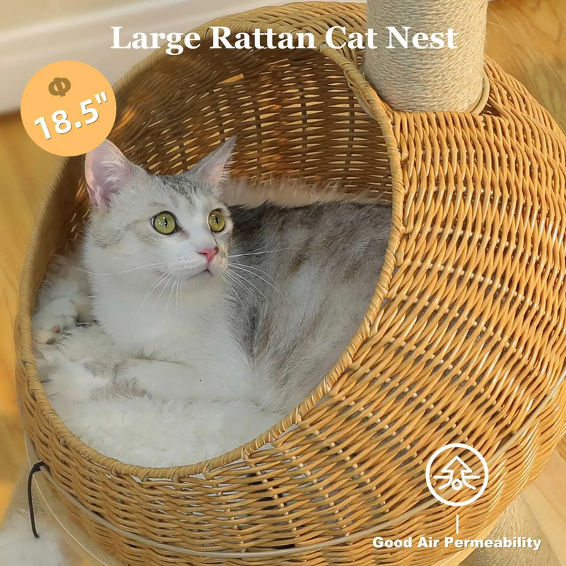 Toy Dinosaur catnip plush Tree Tower Sisal Scratching Post Large Rattan Condo For Indoor Wicker Bed With Removable Mat Cat Toys T260520 Interactive sj - view 5