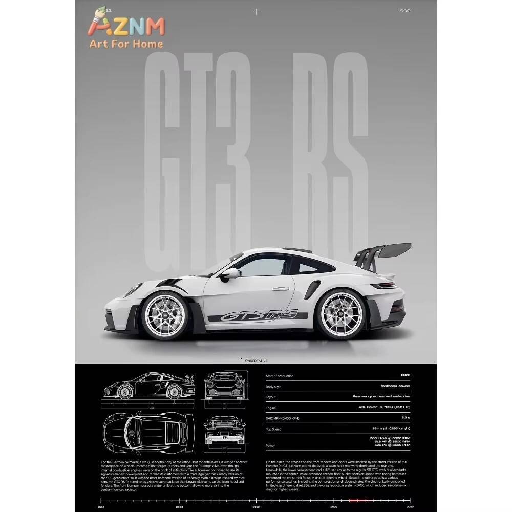1pc Minimalist 911 GT3-RS 718 GT4 RS Hyper Sports Car Supercar Poster Canvas Painting Wall Art Pictures Home Interior Decor 26L0730 - view 4