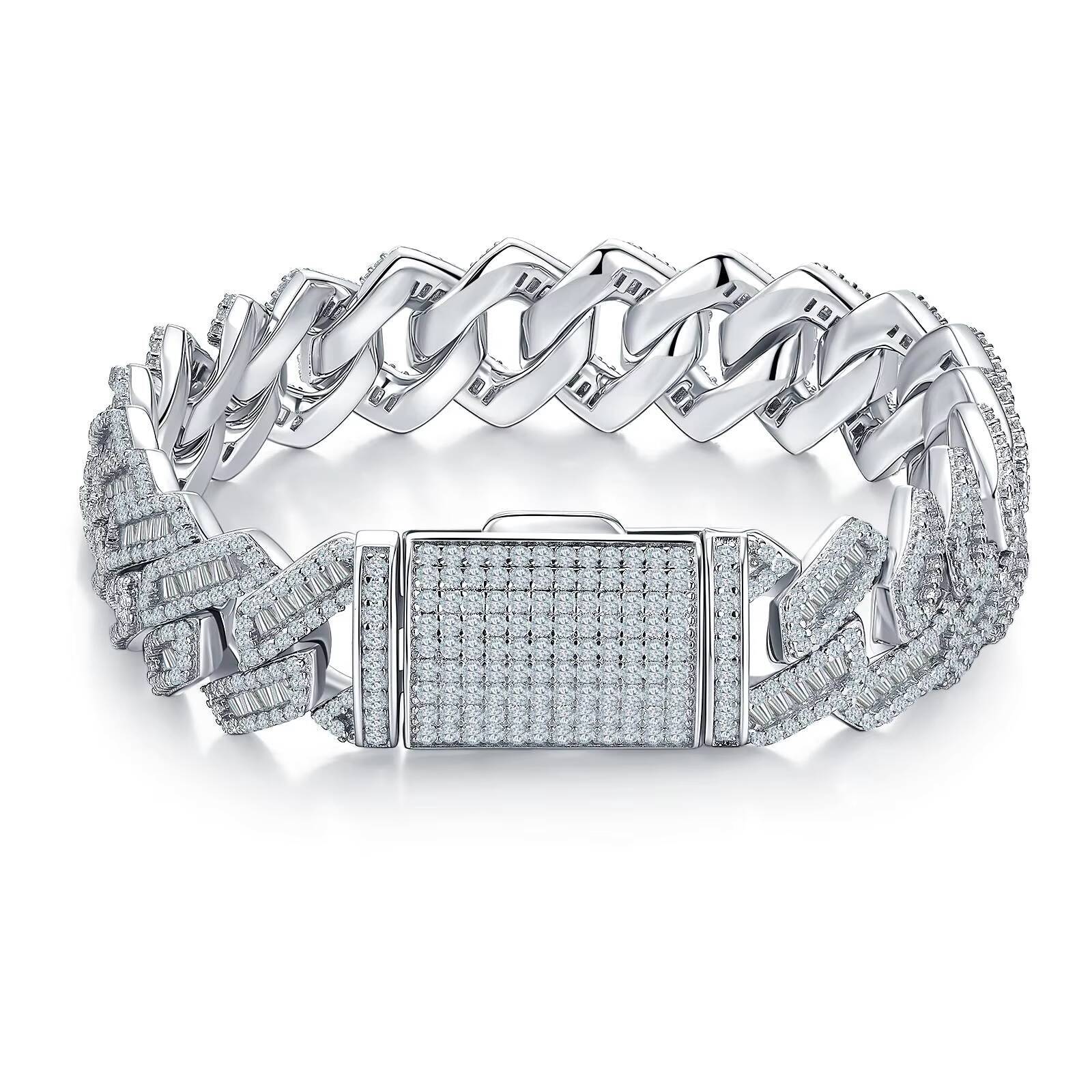 Factory jewelry S925 Sterling Silver 135mm Round Trapezoid Cut Iced Out Hip Hop VVS D Color GRA Moissanite Cuban Link Chain - view 4