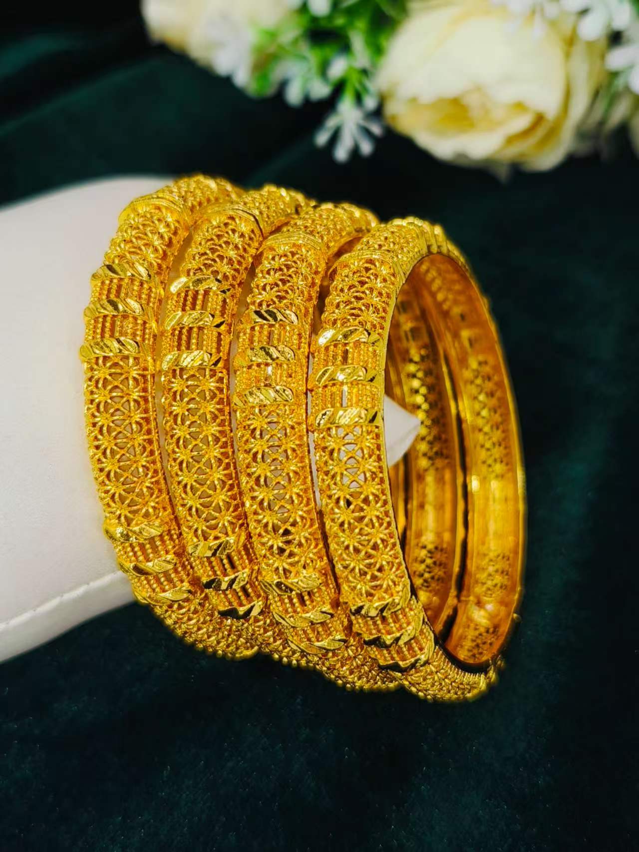 Luxury Dubai Gold Color Bangles For Women 24K Gold Plated Indian African Charm Wedding Ethiopian Arabic Jewelry - view 4