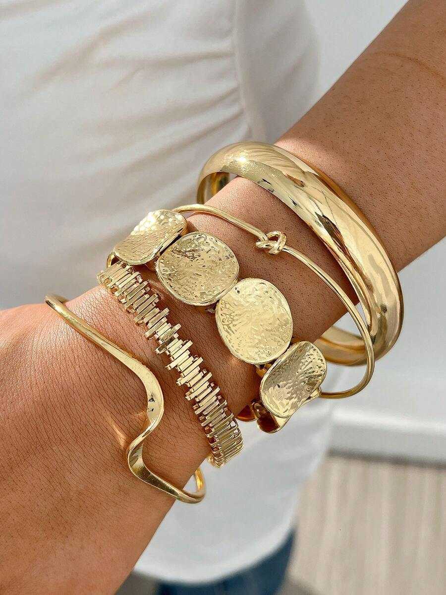 5pcs/3pcs Vintage Exaggerated Luxurious Geometric Design Wide Metal Bangle Bracelets Suitable For Womens Daily Wear And Gifts H260730 - view 7