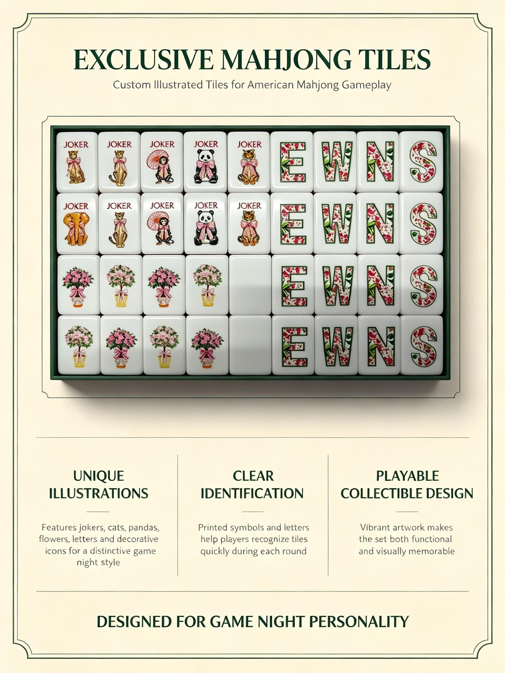 WILD ONES Bone Tiles 160pcs Luxury Engraved Mahjong,Emerald Jade Style American Mahjong, Portable Entertainment Game - view 4