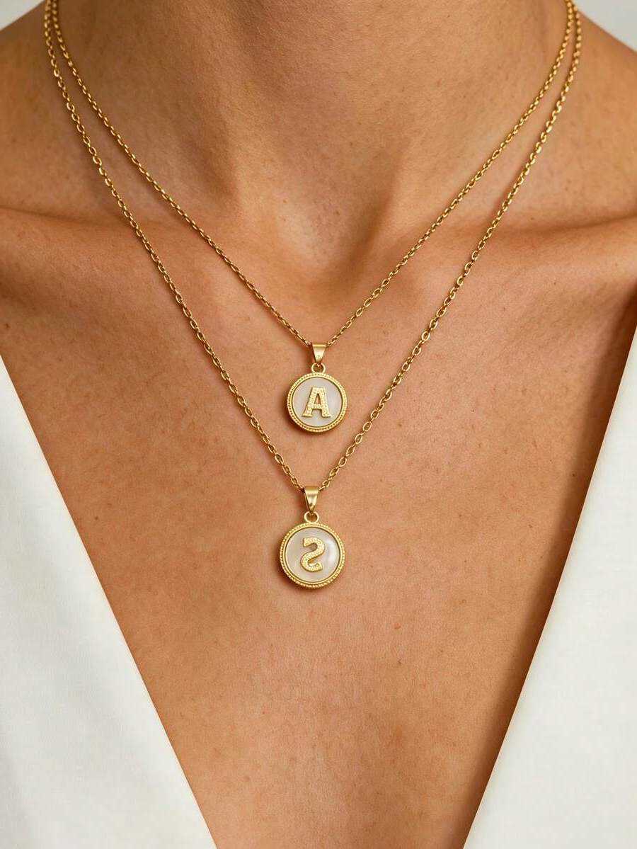 Mecylife 1Pc Natural Shell Necklace Womens Minimalist Round Coin Letter Pendant…