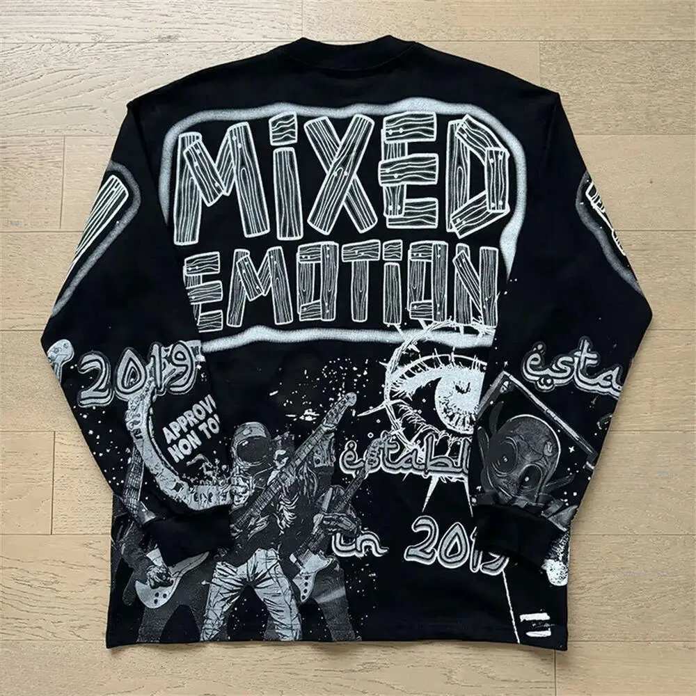 Mixed Emotion T Shirt Long Sleeve Designer Hoodie Men Women Cotton High Quality High Street Graphic Print Crewneck Hip Hop Oversized Tops Mix Emotio-image