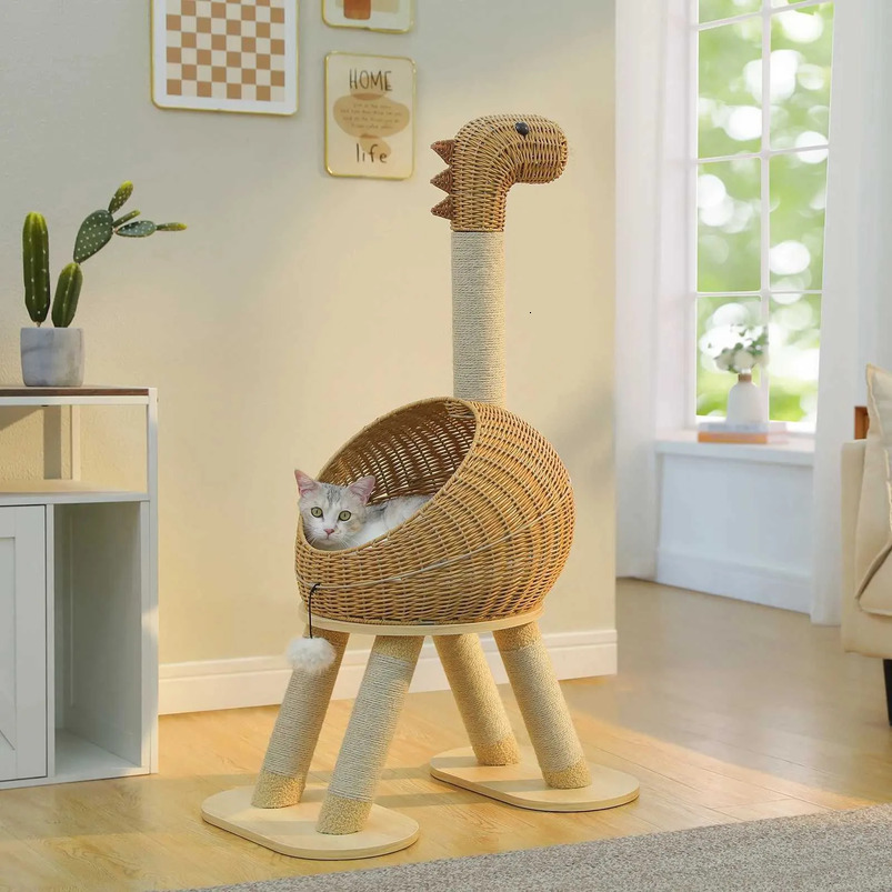 Toy Dinosaur catnip plush Tree Tower Sisal Scratching Post Large Rattan Condo For Indoor Wicker Bed With Removable Mat Cat Toys T260520 Interactive sj