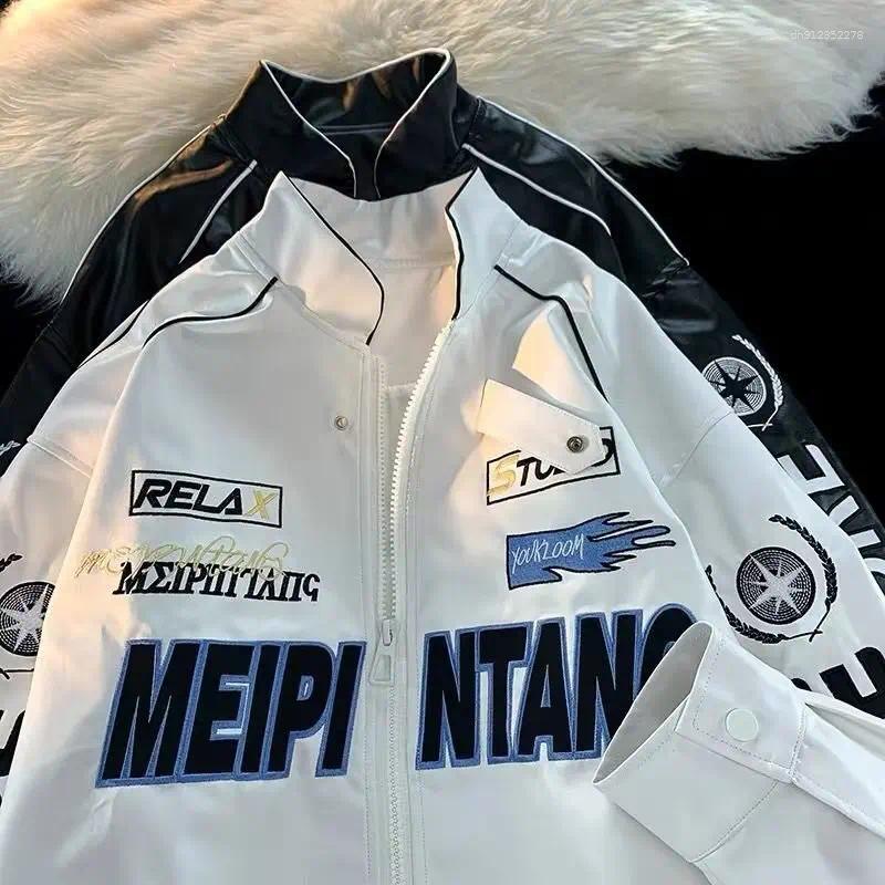 Men's Jackets Baseball Jacket PU Leather Coat For Men Spring And Autumn Biker R…