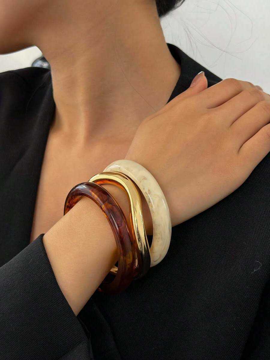 Ladycoco Set Di Bracciale Acrilico In Resina Ambrata Vintage Da 3 Pezzi Con Bra…