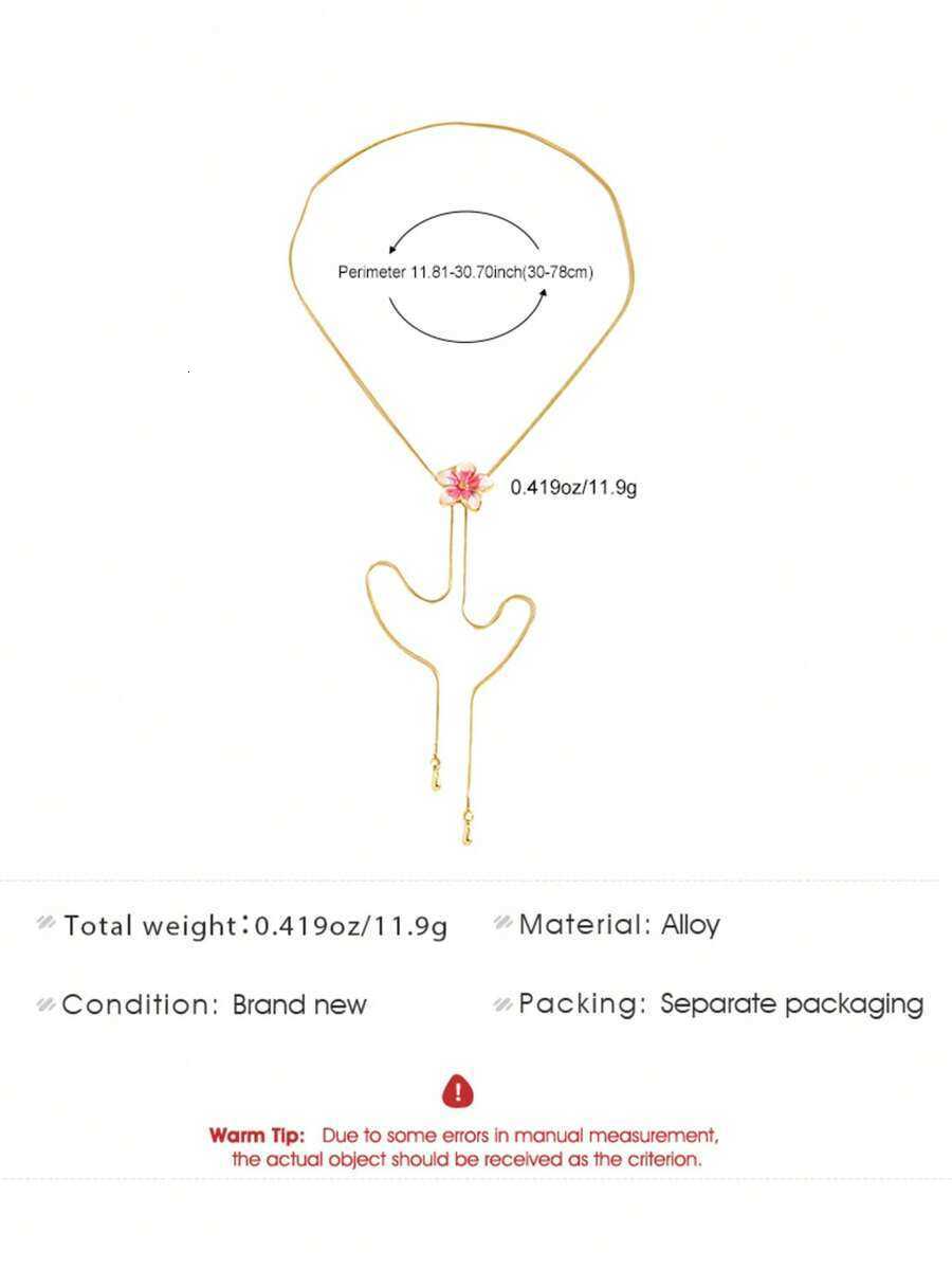 1pc Elegant Vintage Sweet Niche Minimalist Oil Drip Pink Flower Pendant Adjustable Womens Long Sweater Chain Necklace Fashion Suitable F H260730 - view 8