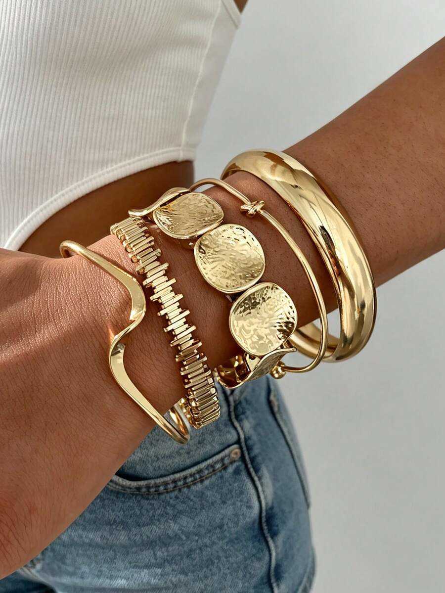 5pcs/3pcs Vintage Exaggerated Luxurious Geometric Design Wide Metal Bangle Bracelets Suitable For Womens Daily Wear And Gifts H260730 - view 9