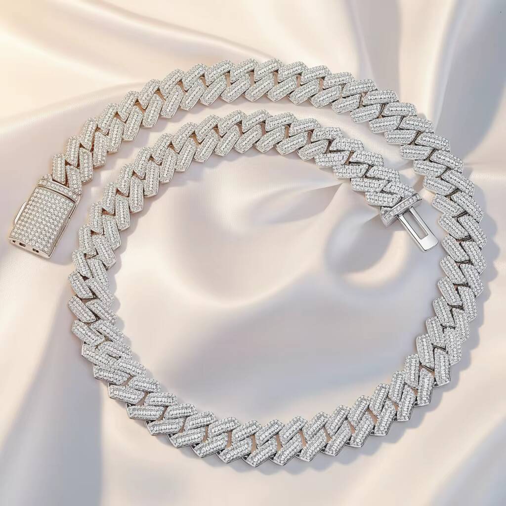 Factory jewelry S925 Sterling Silver 135mm Round Trapezoid Cut Iced Out Hip Hop VVS D Color GRA Moissanite Cuban Link Chain - view 5