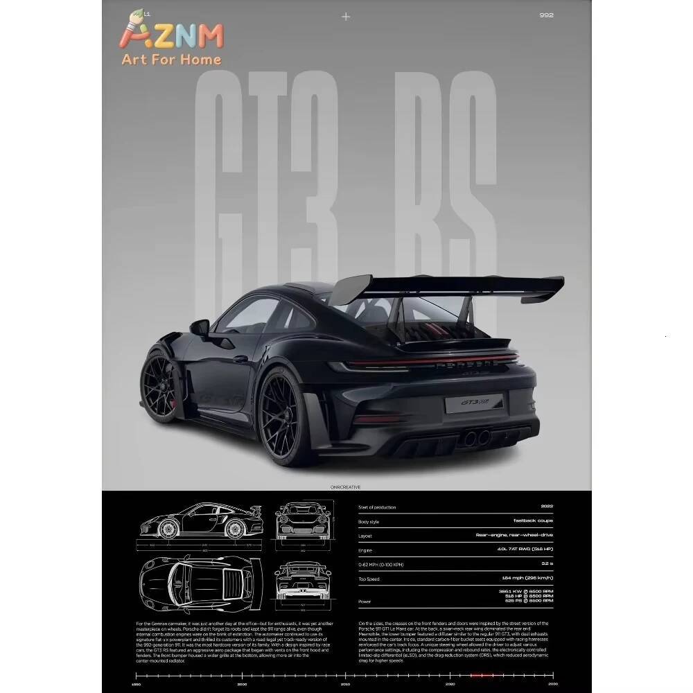 1pc Minimalist 911 GT3-RS 718 GT4 RS Hyper Sports Car Supercar Poster Canvas Painting Wall Art Pictures Home Interior Decor 26L0730