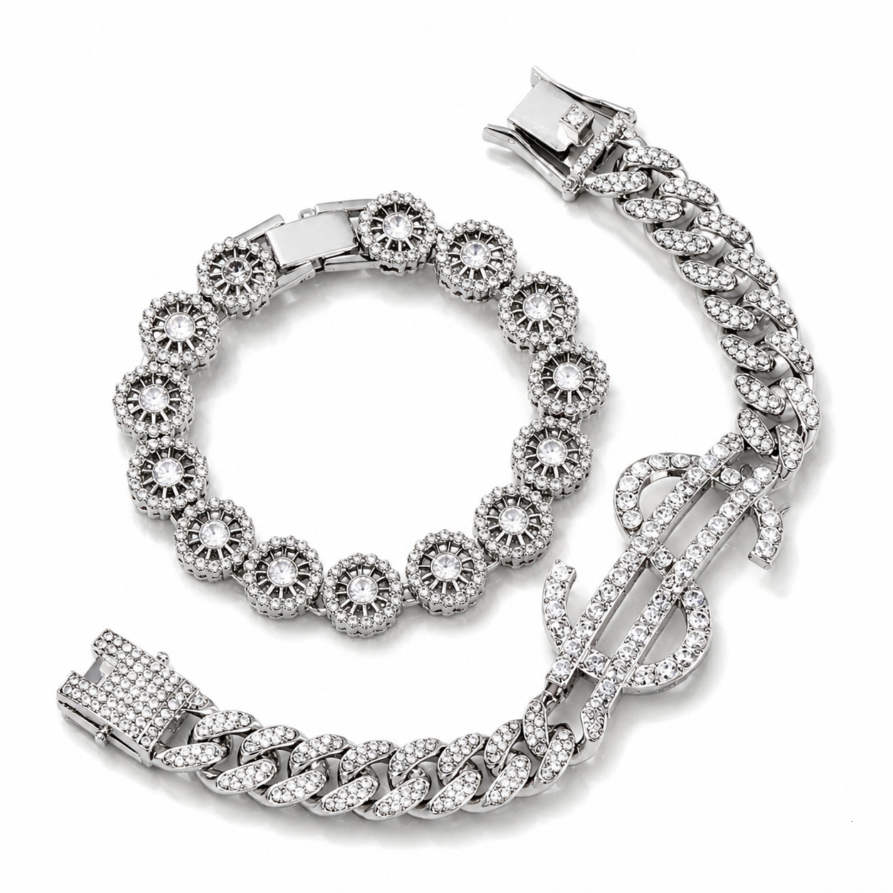 Designer Luxury Fashion Stack Wear Chain Bracelet Set With Diamonds Everywhere …