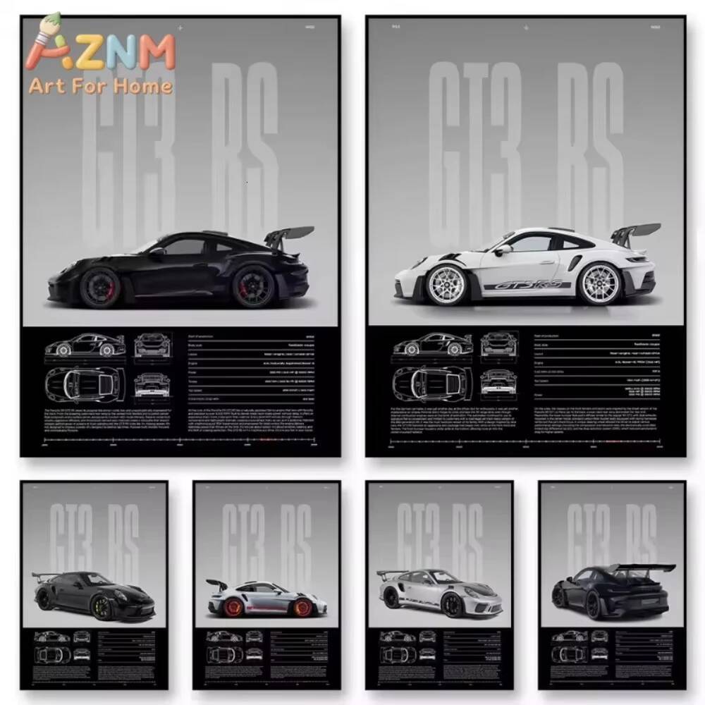 1pc Minimalist 911 GT3-RS 718 GT4 RS Hyper Sports Car Supercar Poster Canvas Painting Wall Art Pictures Home Interior Decor 26L0730 - view 3