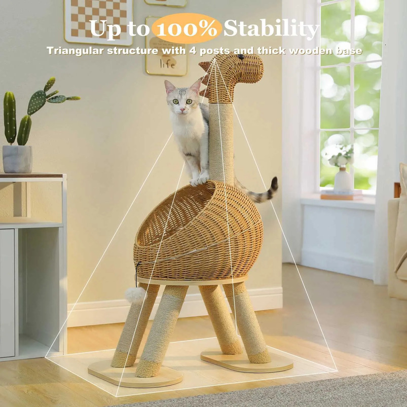 Toy Dinosaur catnip plush Tree Tower Sisal Scratching Post Large Rattan Condo For Indoor Wicker Bed With Removable Mat Cat Toys T260520 Interactive sj - view 3