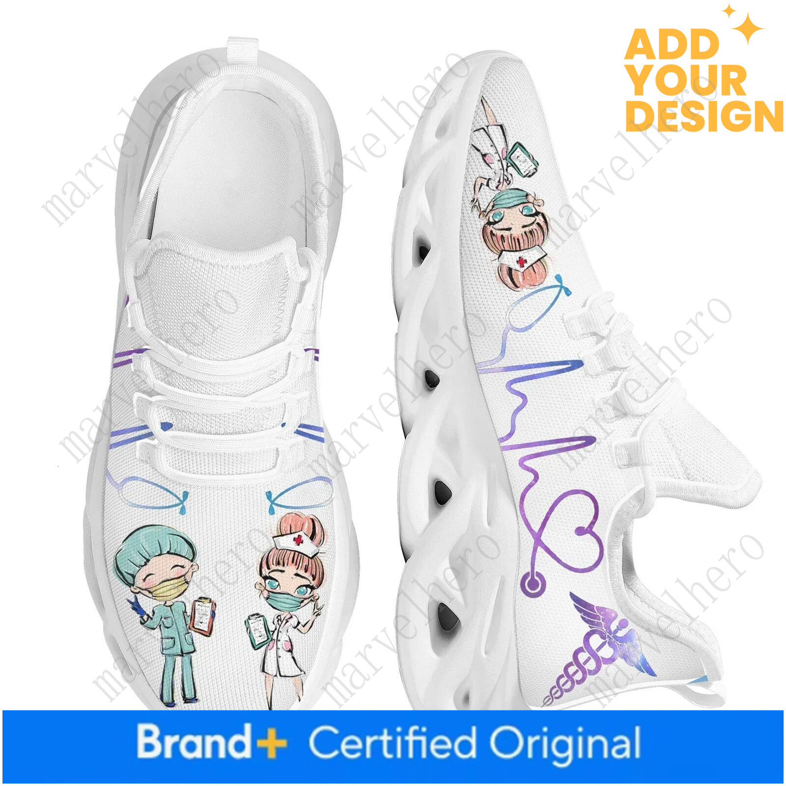 Women White Nursing Shoes Cute Cartoon Nurse Doctor Healthcare Brand Design Ladies Mesh Flats Sneakers Zapatillas