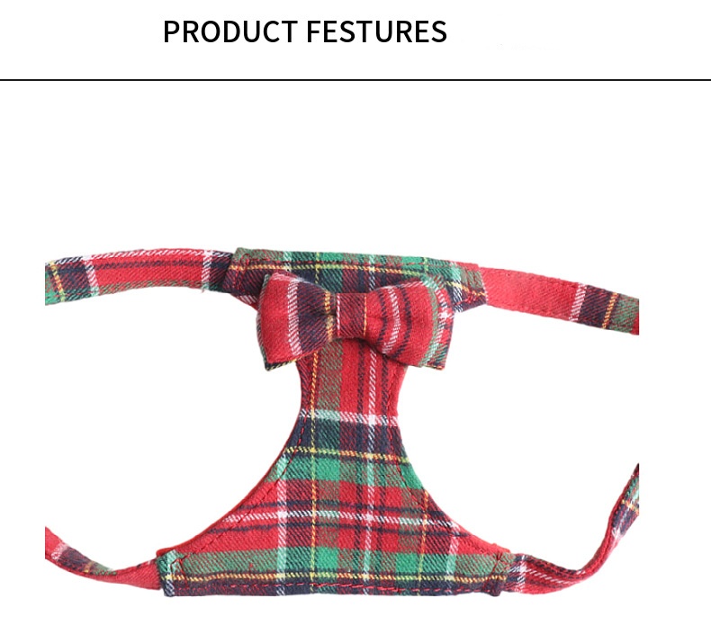Classic Plaid Christmas Dog Harness Leash Set with Bowknot Comfort Adjustable Pet Vest Harness Ideal Holiday Gift for Small Dogs Daily Walking A25 - view 9