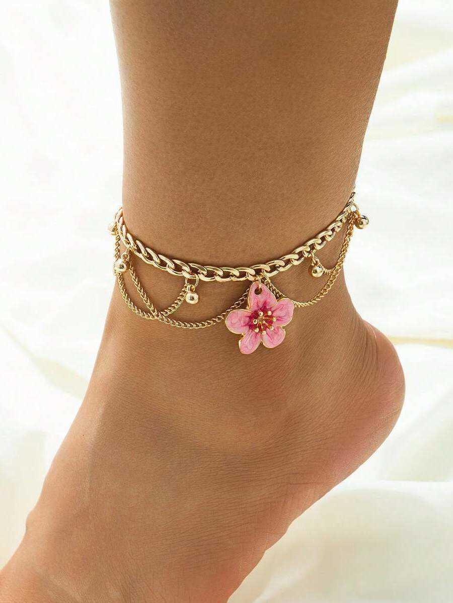 Livesso 1Pc Handmade Gradient Tie Dye Tassel Decor Plumeria Pendant Anklet Vaca…