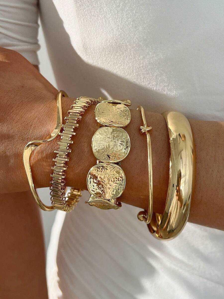 5pcs/3pcs Vintage Exaggerated Luxurious Geometric Design Wide Metal Bangle Bracelets Suitable For Womens Daily Wear And Gifts H260730 - view 6