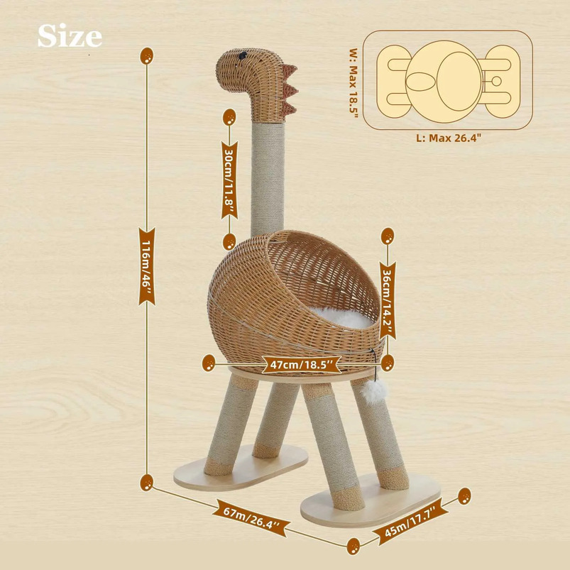Toy Dinosaur catnip plush Tree Tower Sisal Scratching Post Large Rattan Condo For Indoor Wicker Bed With Removable Mat Cat Toys T260520 Interactive sj - view 7
