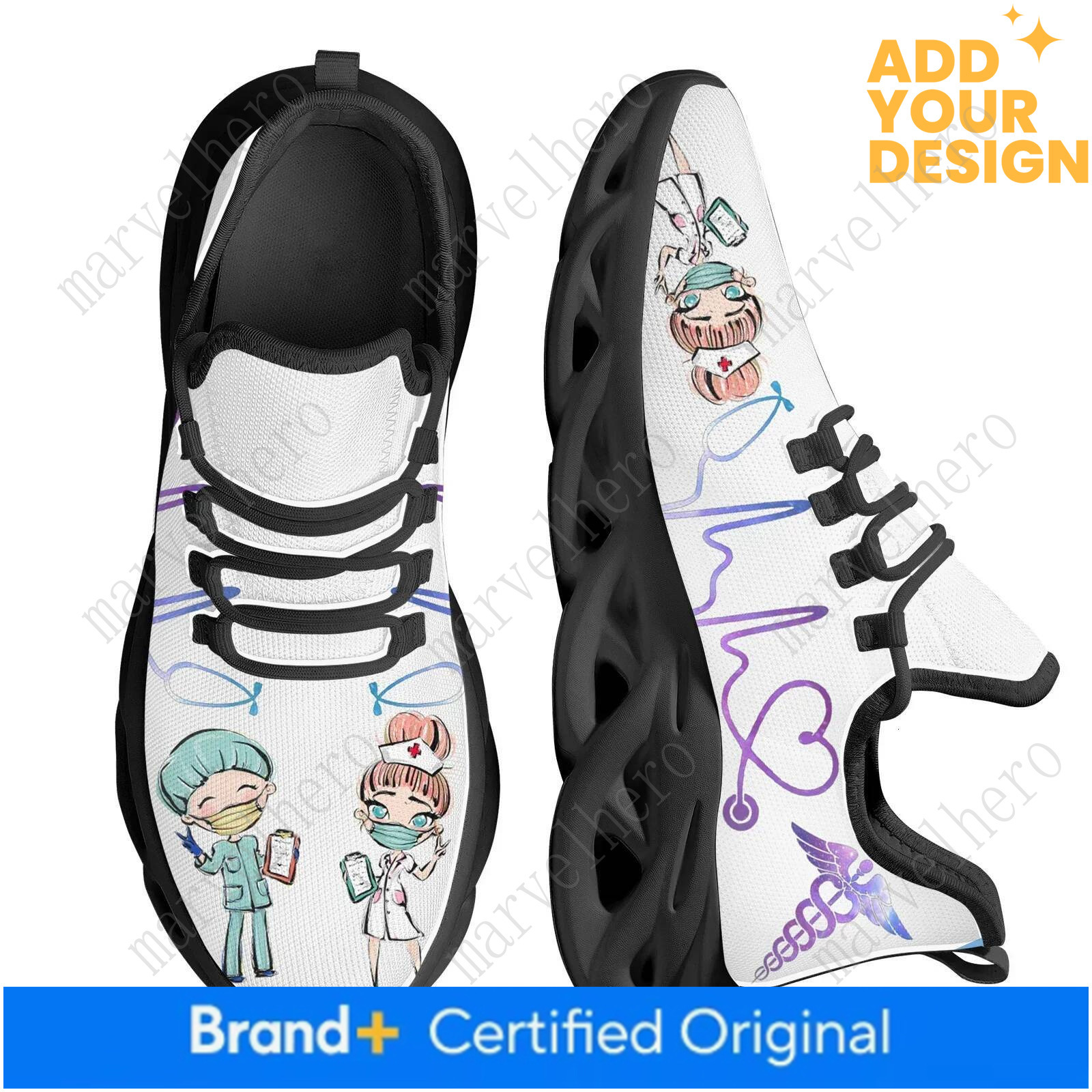 Women White Nursing Shoes Cute Cartoon Nurse Doctor Healthcare Brand Design Ladies Mesh Flats Sneakers Zapatillas - view 3
