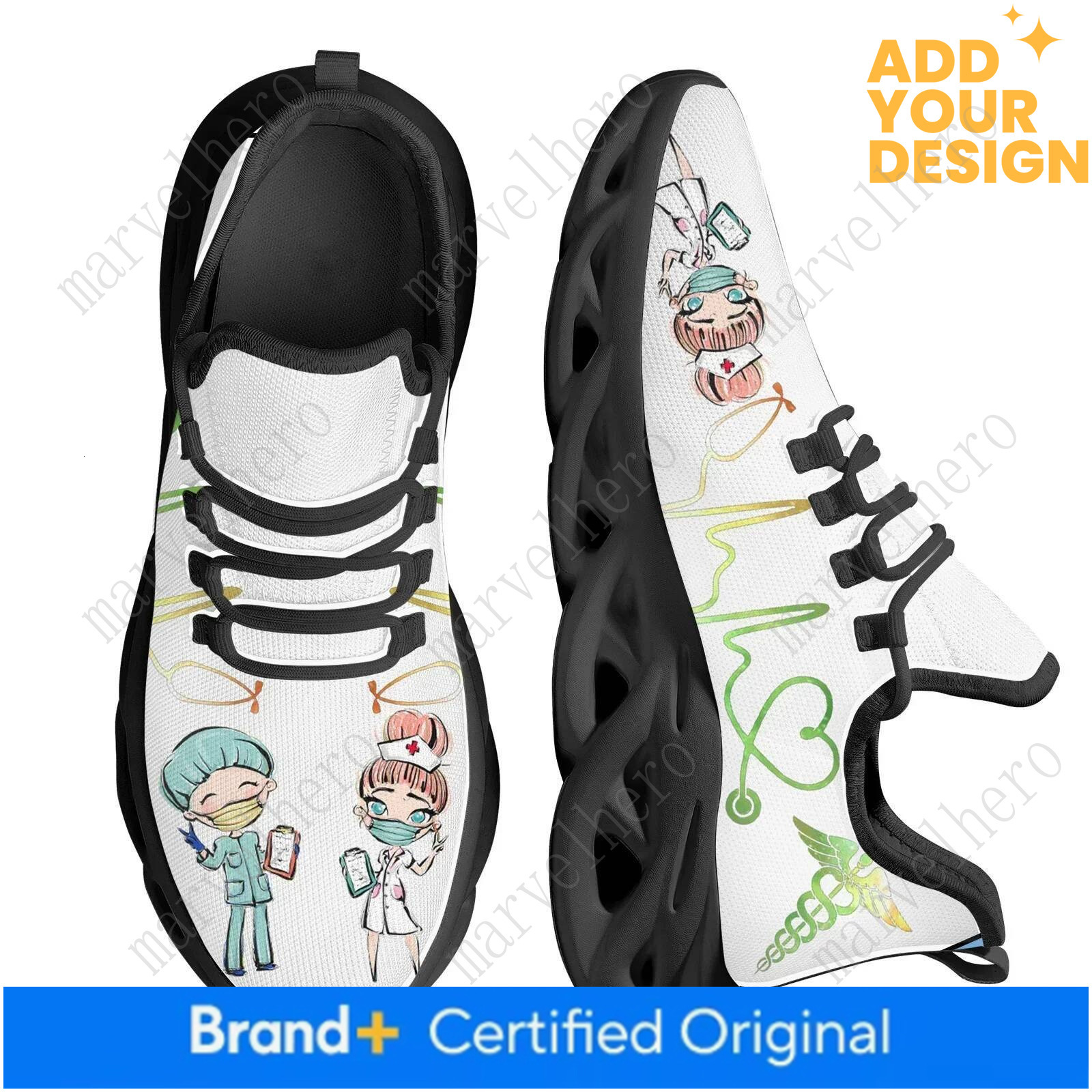 Women White Nursing Shoes Cute Cartoon Nurse Doctor Healthcare Brand Design Ladies Mesh Flats Sneakers Zapatillas - view 4