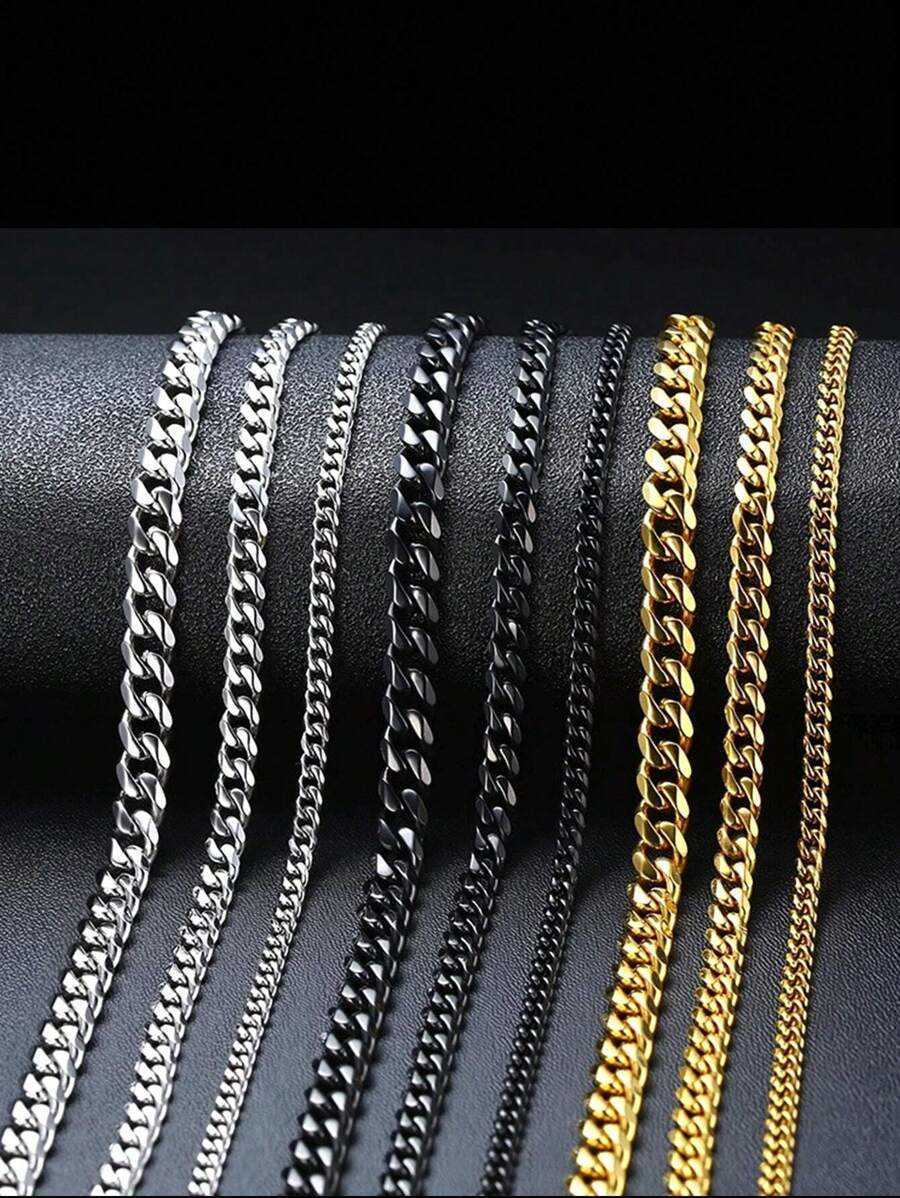 MECYLIFE 1pc Stainless Steel Necklace Black Single Clasp Ground-edge Titanium Steel Chain Suitable For Daily Wear For Men H260731 - view 4