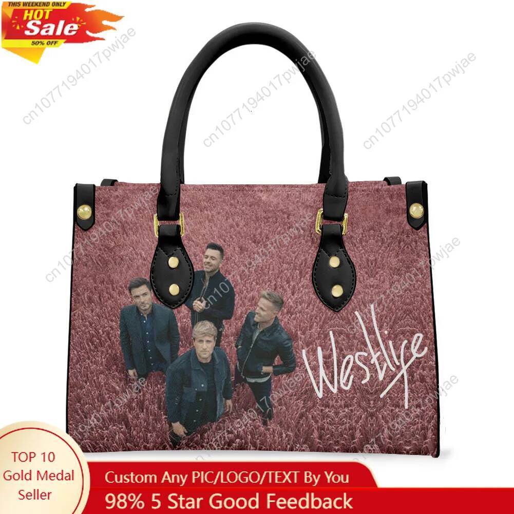 Westlife Pop Band Tote Bag Borsa Da Donna Da Uomo Con Testo Personalizzato Immagine Borsa In Pelle PU Borse Da Regalo Per Lo Shopping Aziendale-image