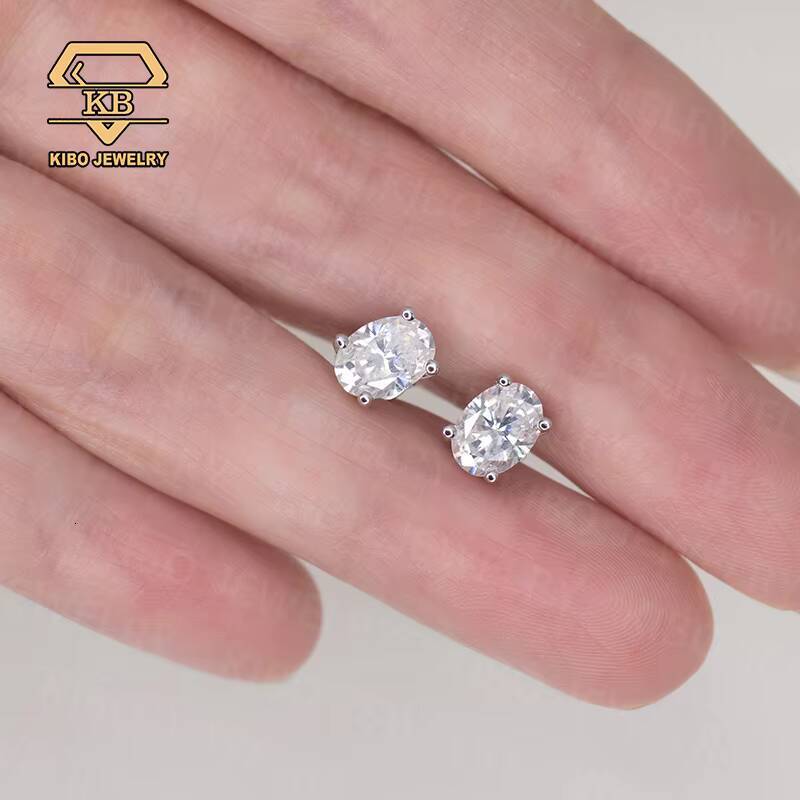 Factory Wholesale Hip Hop Luxury Jewelry Men Women Stud Earrings 925 Silver VVS D 3CT Oval Cut Moissanite Diamond Earrings - view 6