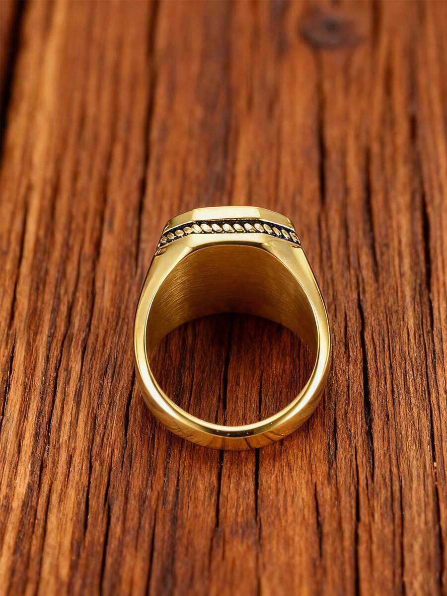 18K Gold Plated 1pc Luxury Vintage Red Cubic Zirconia Simple Men's Ring Stainless Steel Jewelry Best Friend Birthday Gift For Banquet H2607311 - view 4