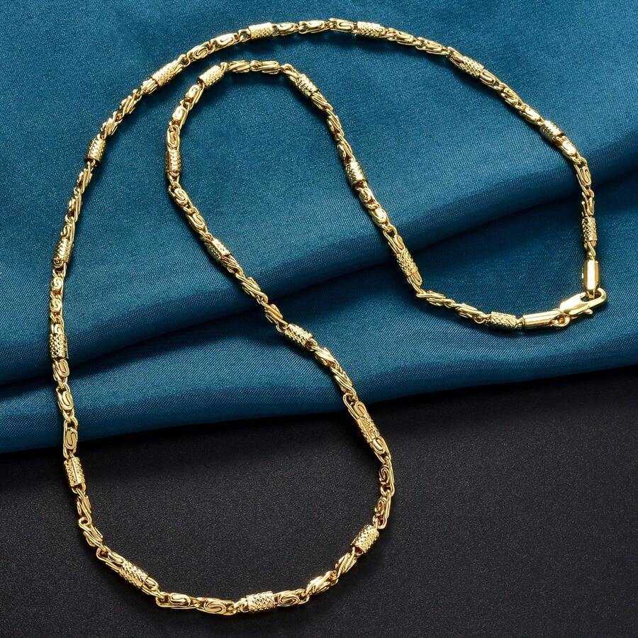 1pc Personalized Fashionable Cuban Link 14K Gold Plated Necklace Unisex Design Suitable For Daily Wear Party Banquet Travel H260731 - view 9