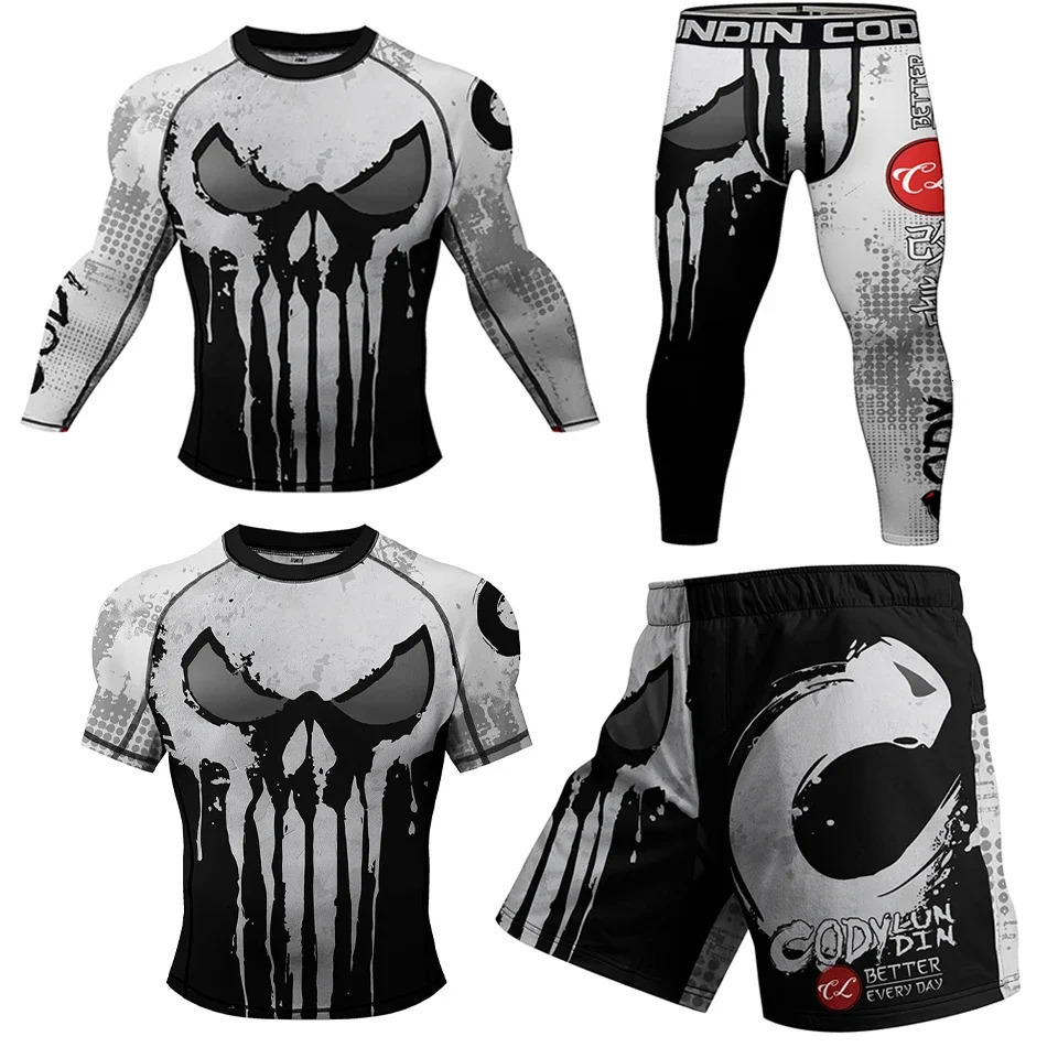Jiu Jitsu Rashguard Men MMA Boxing T-shirt Pant Sets Compression Rash Guard Sportswear Bjj Kickboxing Jerseys Muay Thai Shorts 260729