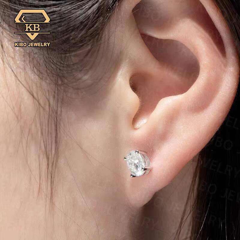 Factory Wholesale Hip Hop Luxury Jewelry Men Women Stud Earrings 925 Silver VVS D 3CT Oval Cut Moissanite Diamond Earrings - view 7