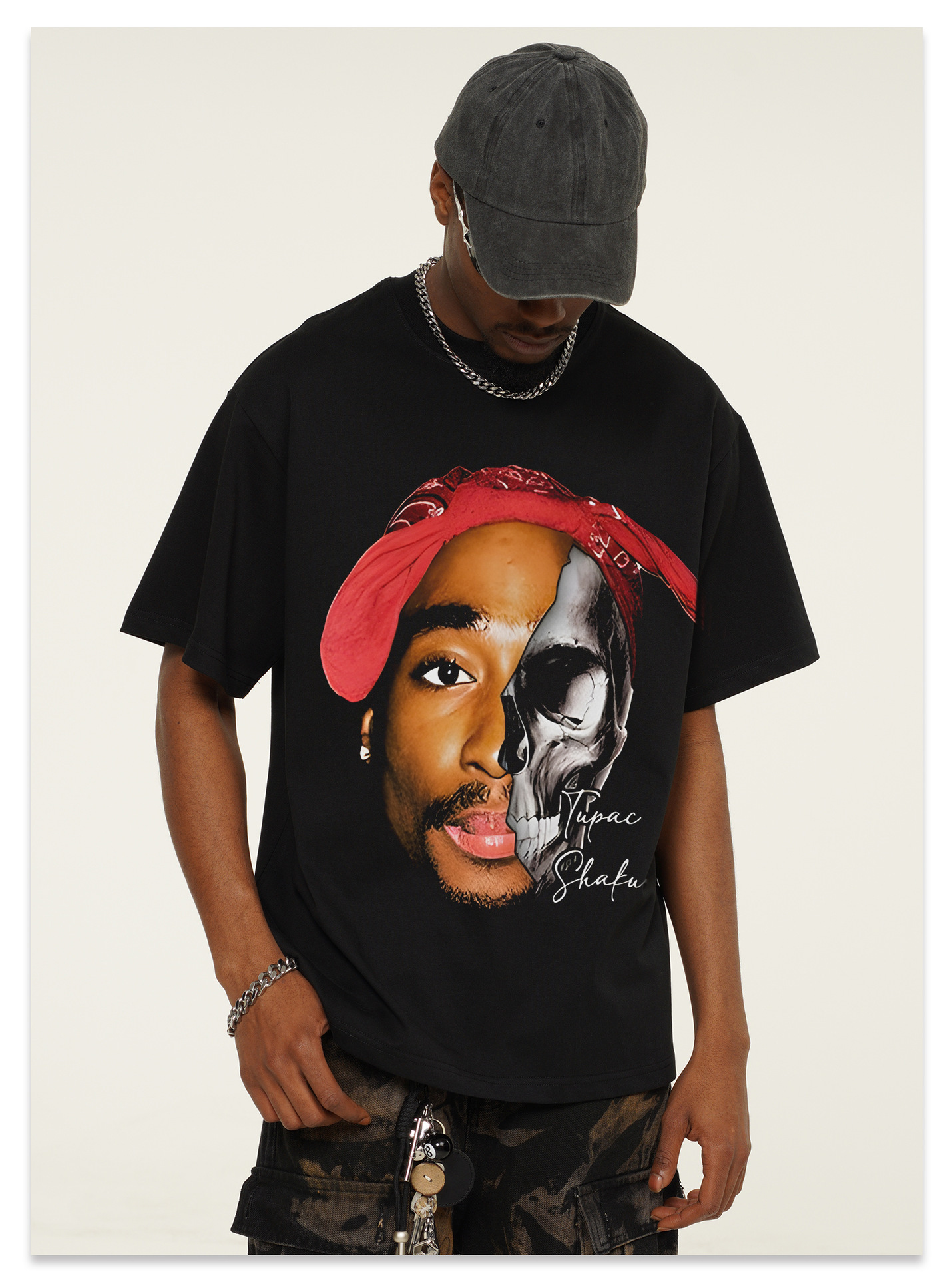 Oversize 5XL 2026 washed T-Shirt Summer Tupac American Street Style Washed Vintage Heavyweight Trendy Brand T-Shirt with Direct Print Round Neck Short - view 9