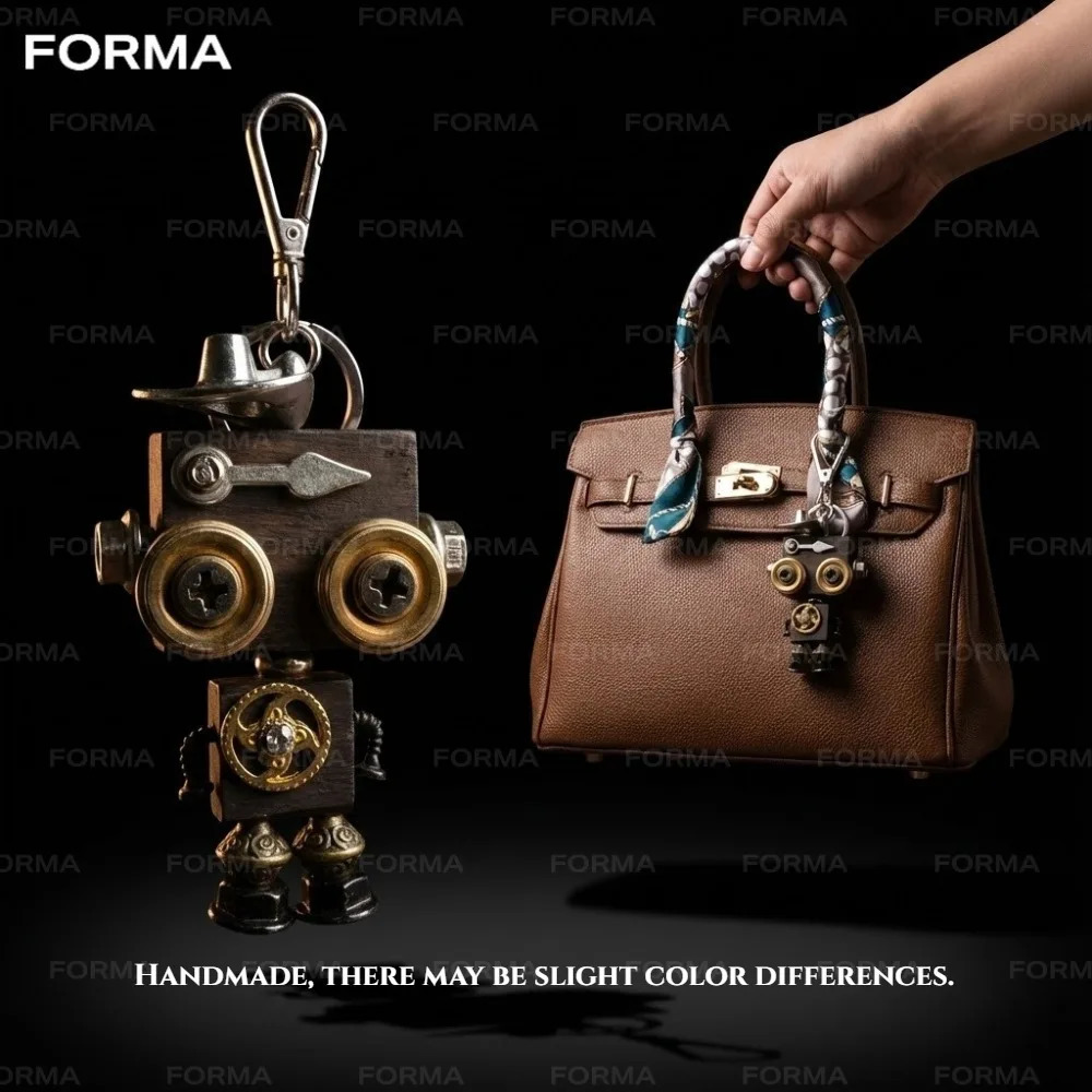 Portachiavi Robot Punk Fatto A Mano In Lega Di Legno Massello Ciondolo Vintage …