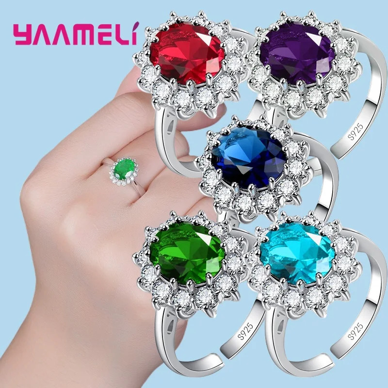 100 Anello In Argento Sterling 925 Con Gioielli Da Donna, Fidanzamento, Classic…