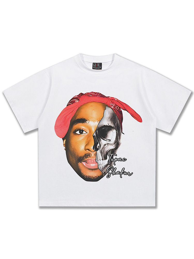 Oversize 5XL 2026 washed T-Shirt Summer Tupac American Street Style Washed Vintage Heavyweight Trendy Brand T-Shirt with Direct Print Round Neck Short - view 4