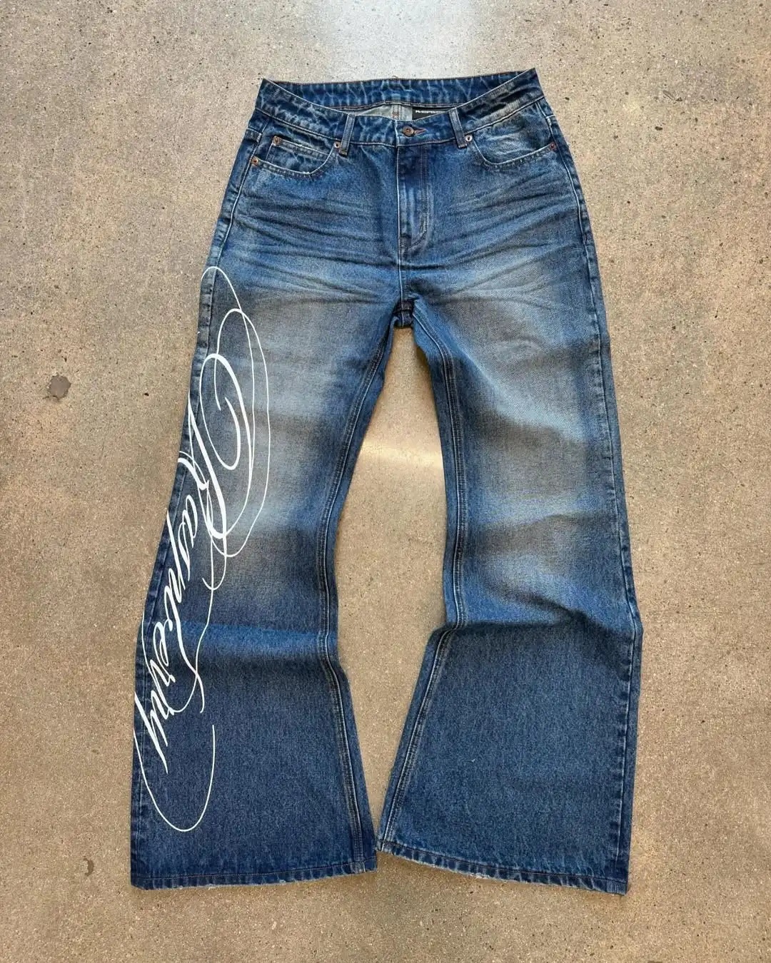 designer Jeans Washed Letter Print Jeans for Men Women Y2K Harajuku Punk Streetwear Wide Leg Floor-Length Trousers Ins Fashion - view 4